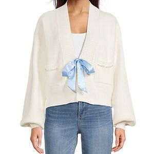 Southern Living Cream “Wifey” Cardigan with Blue Accent